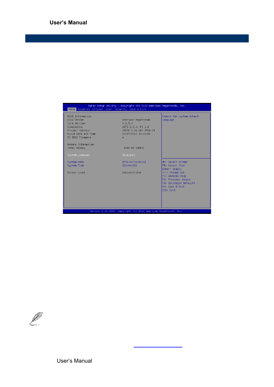 Bios setup, Main menu, System language | System date, System time | Avalue ECM-KA User Manual | Page 40 / 72