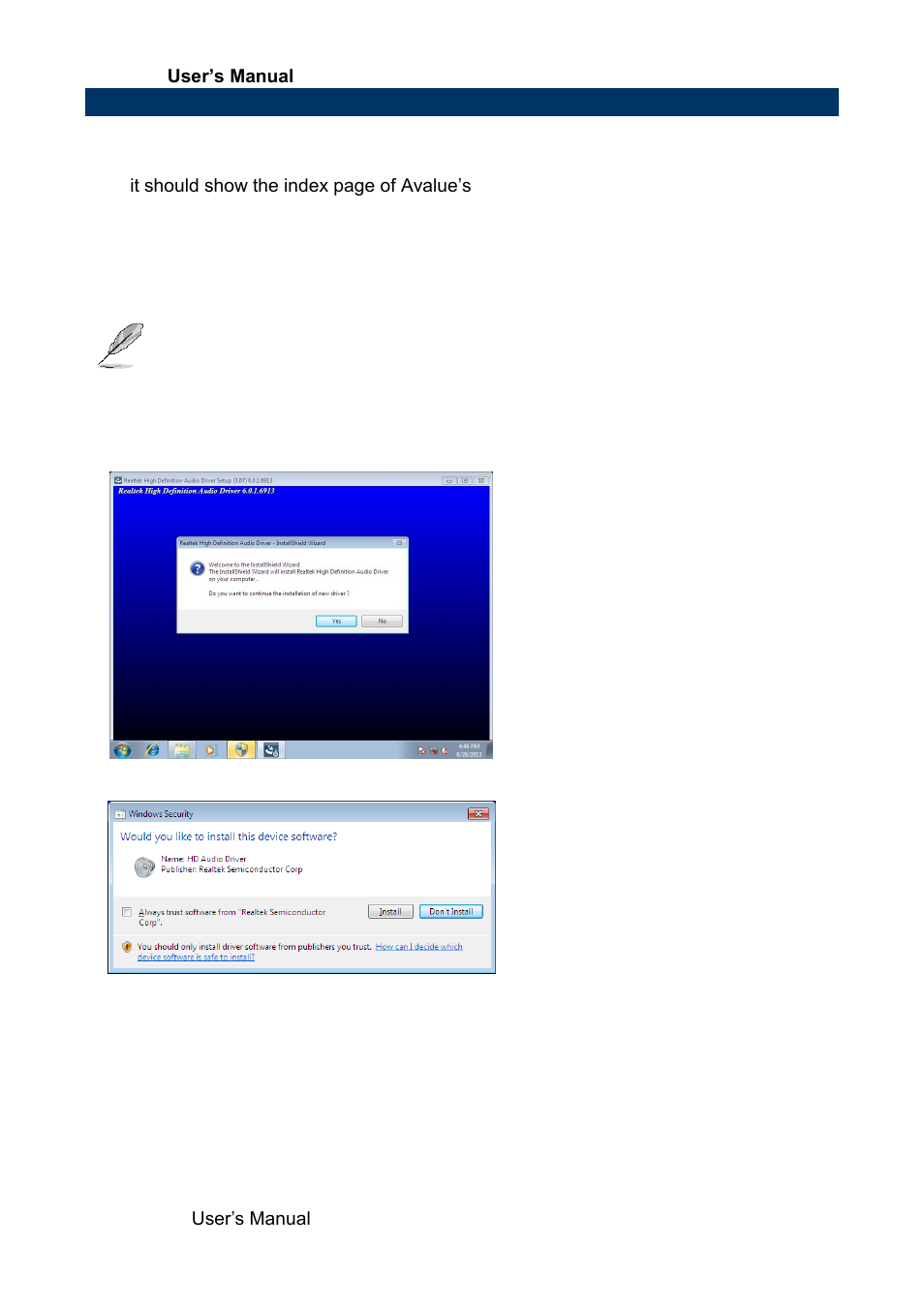 Install audio driver (for realtek alc892) | Avalue ECM-KA User Manual | Page 68 / 72