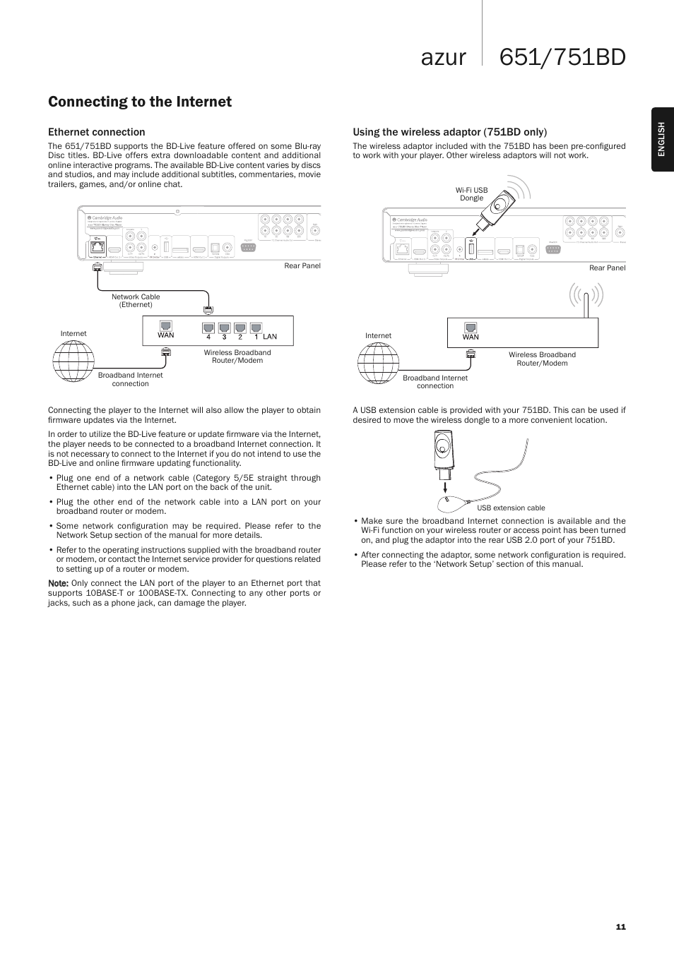 Connecting to the internet | Cambridge Audio AZUR 651 User Manual | Page 11 / 40
