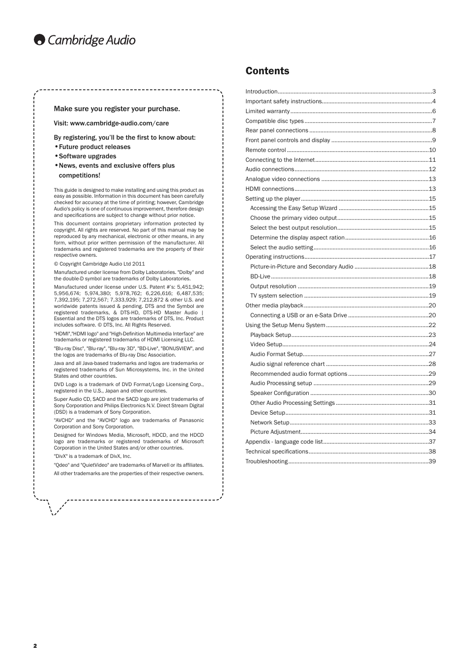 Cambridge Audio AZUR 651 User Manual | Page 2 / 40