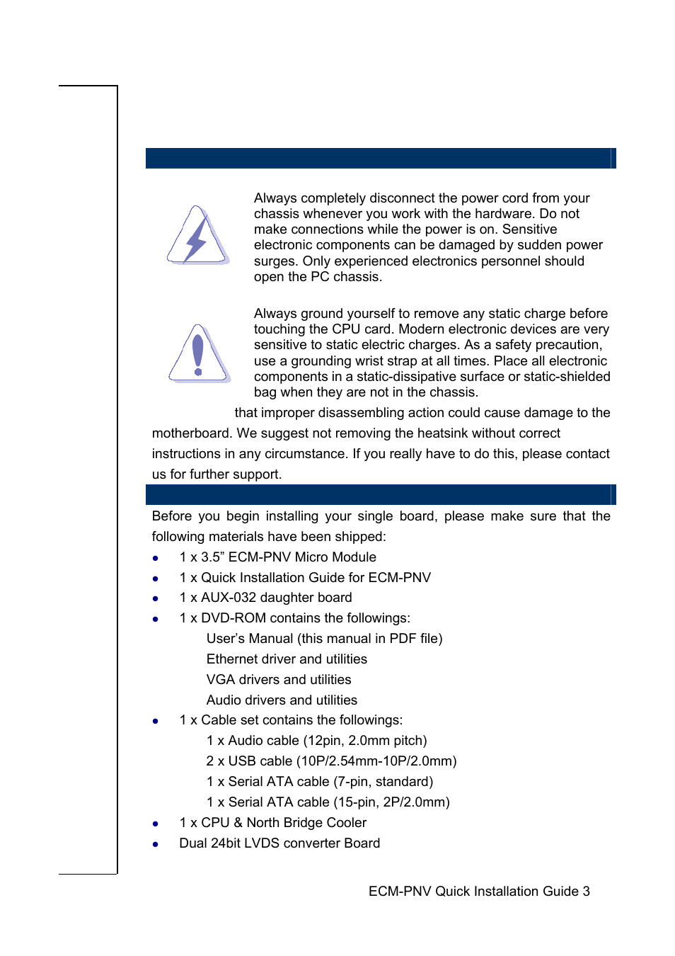 Getting started | Avalue ECM-PNV User Manual | Page 3 / 24