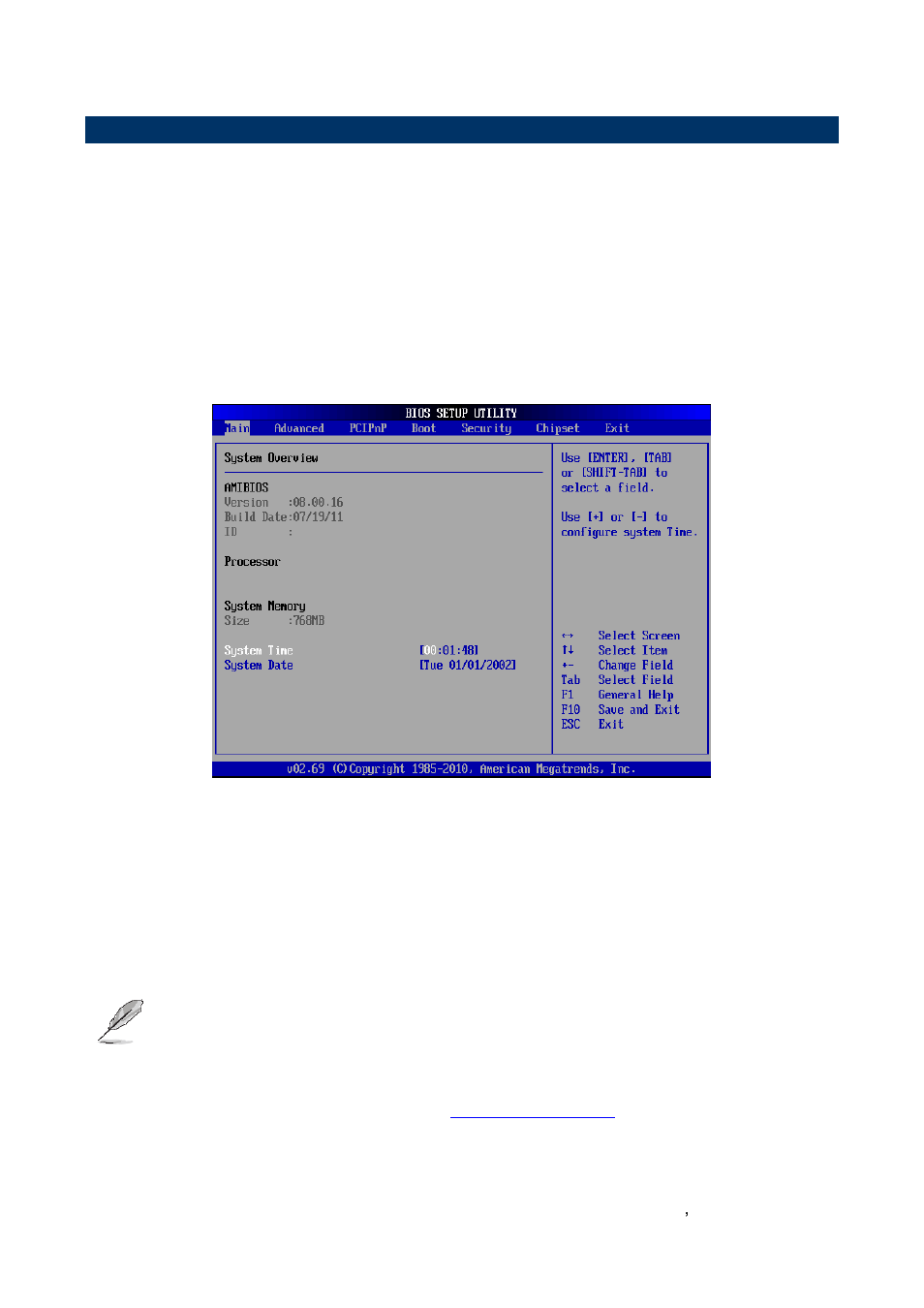 Bios setup, Main menu, System date | System time | Avalue ECM-VX900 User Manual | Page 41 / 74