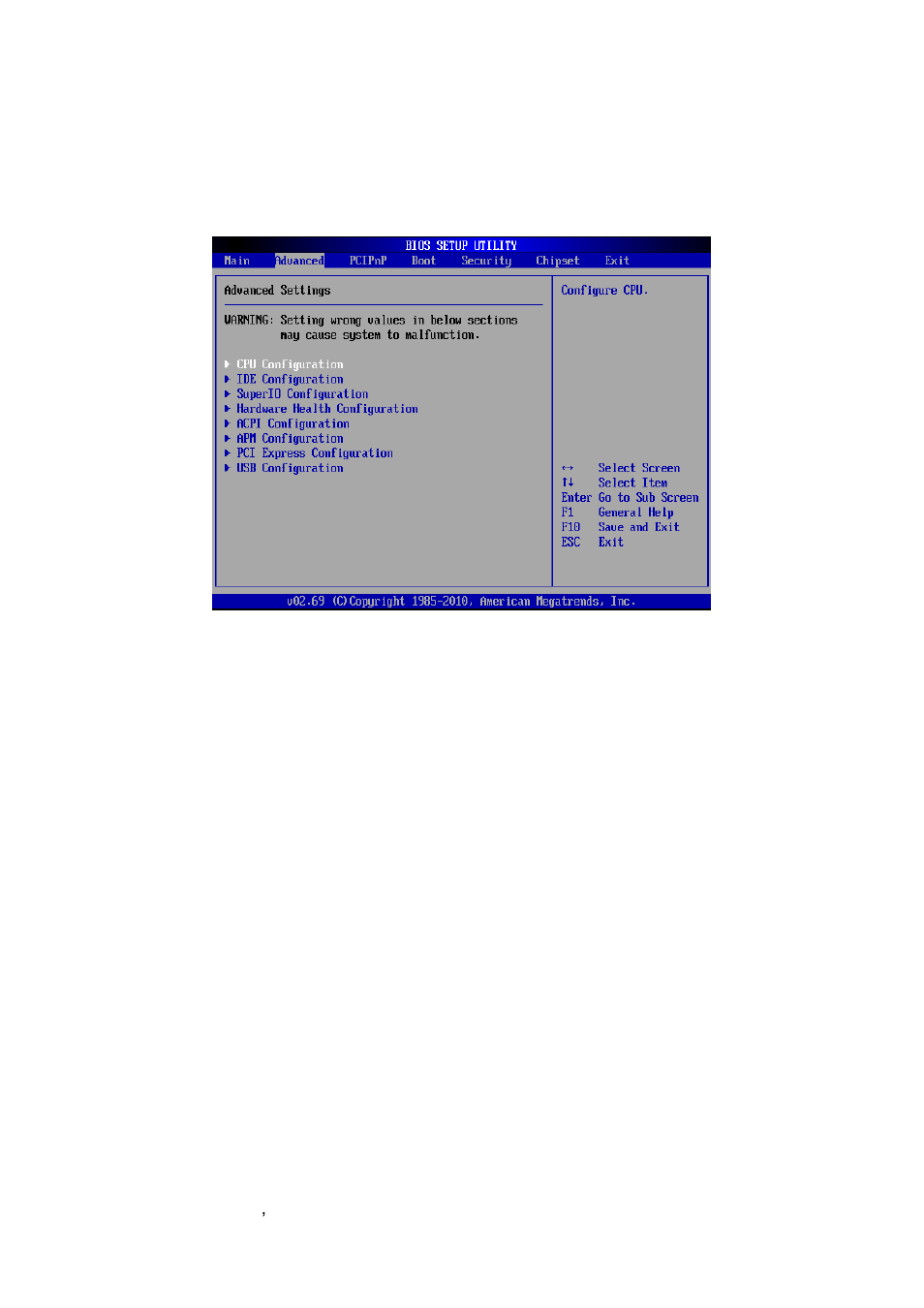 Advanced bios settings | Avalue ECM-VX900 User Manual | Page 42 / 74