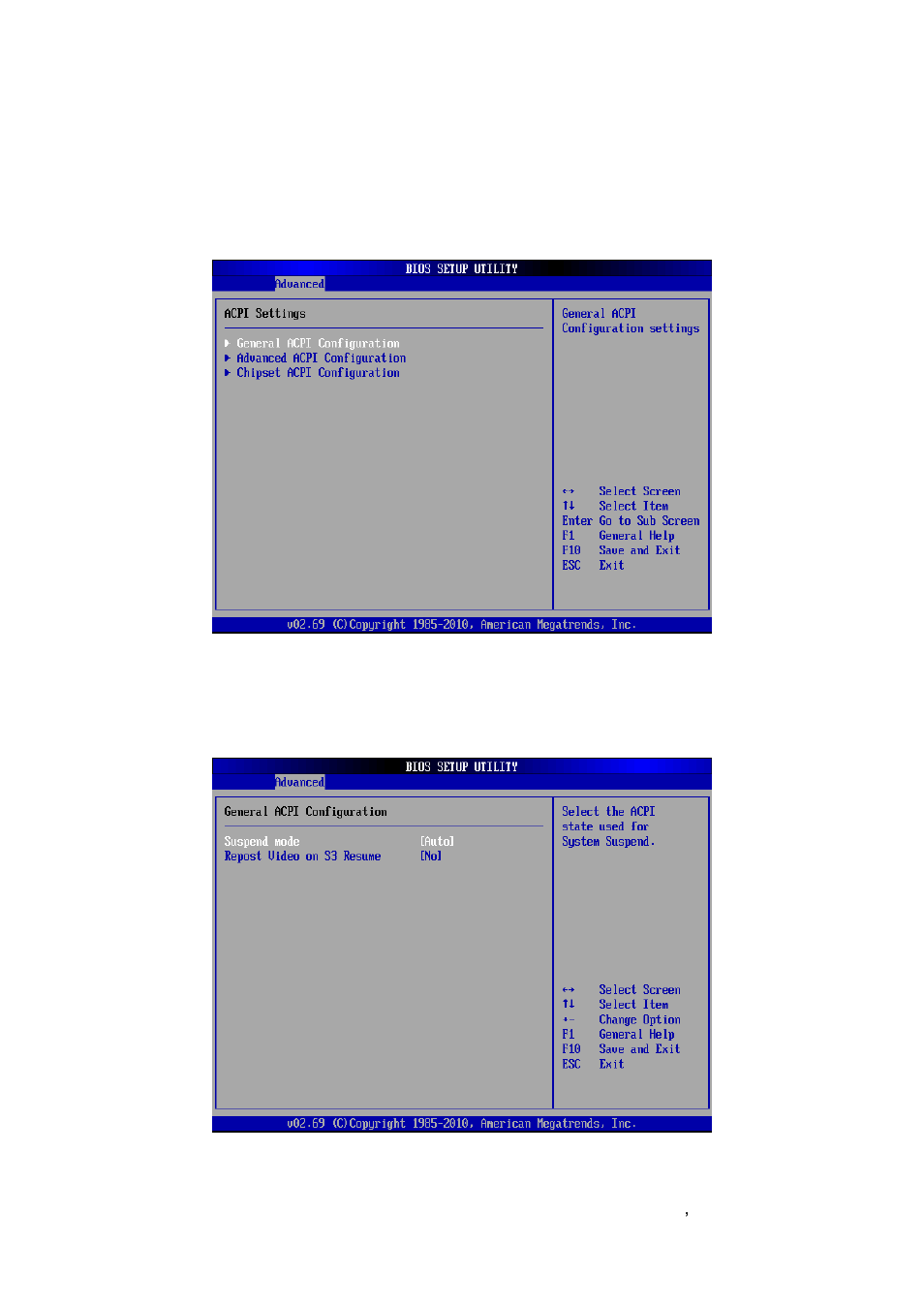 Acpi settings, General acpi settings | Avalue ECM-VX900 User Manual | Page 49 / 74