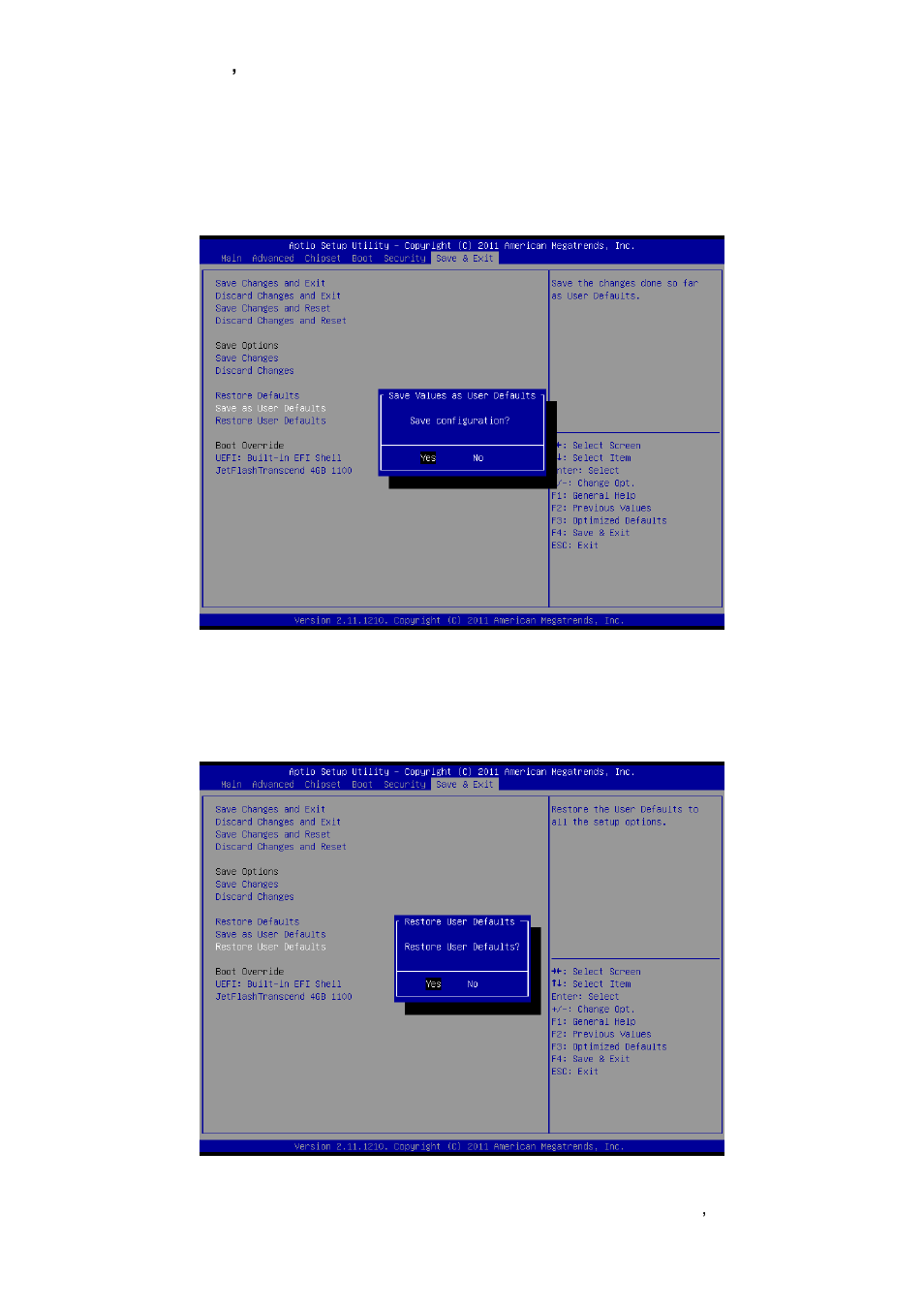 Save as user defaults, Restore as user defaults | Avalue ECM-A50M User Manual | Page 69 / 77