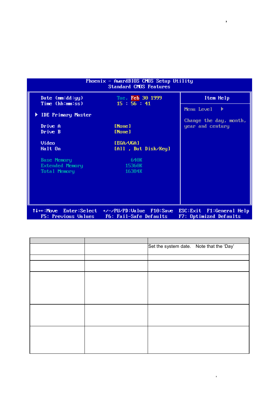 Standard cmos features, Main menu selection | Avalue ECM-LX800W User Manual | Page 45 / 105