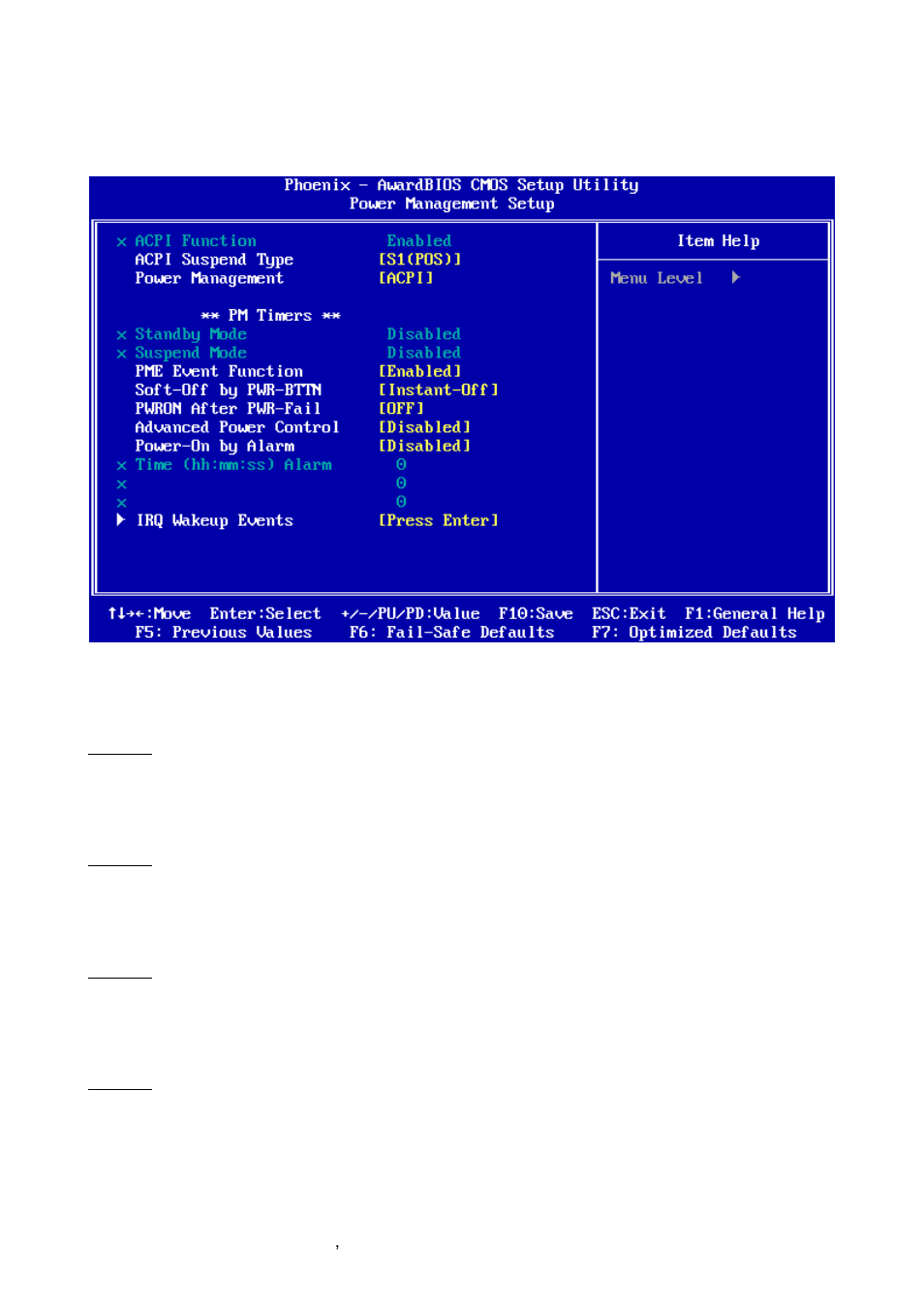 Power management setup, Acpi suspend type, Power management | Modem use irq, Pme event function | Avalue ECM-LX800W User Manual | Page 60 / 105