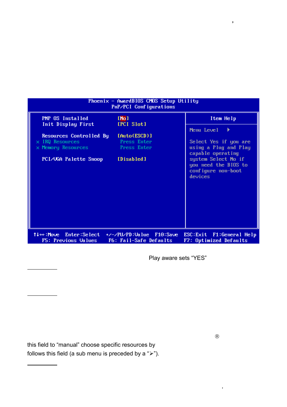 Pnp / pci configuration, Pnp os installed, Init display first | Resources controlled by | Avalue ECM-LX800W User Manual | Page 63 / 105