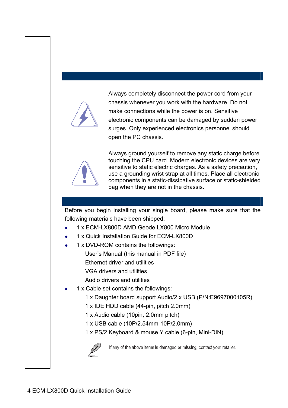 Getting started | Avalue ECM-LX800D User Manual | Page 4 / 20