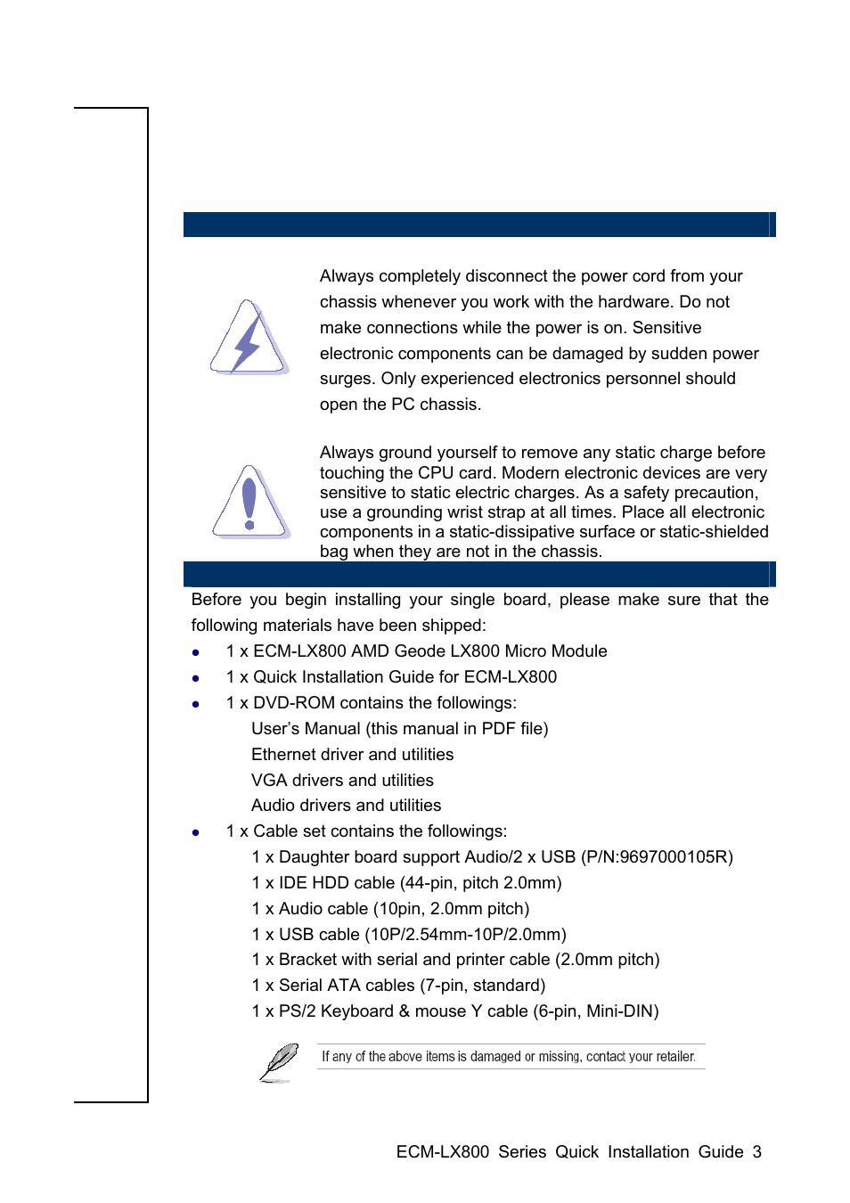 Getting started | Avalue ECM-LX800 User Manual | Page 3 / 24