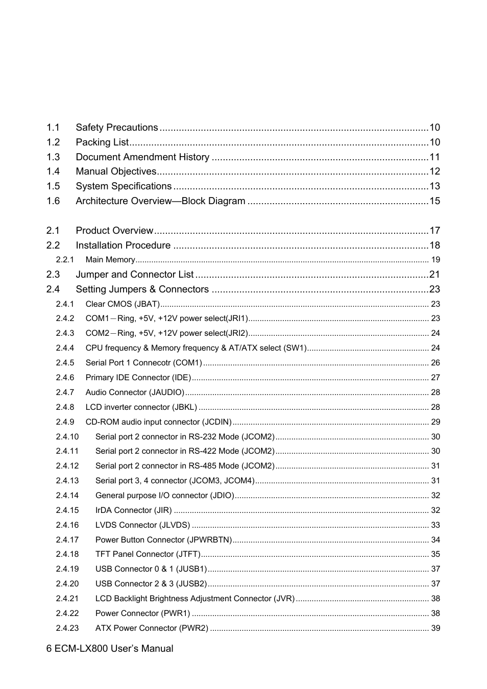Avalue ECM-LX800 User Manual | Page 6 / 101