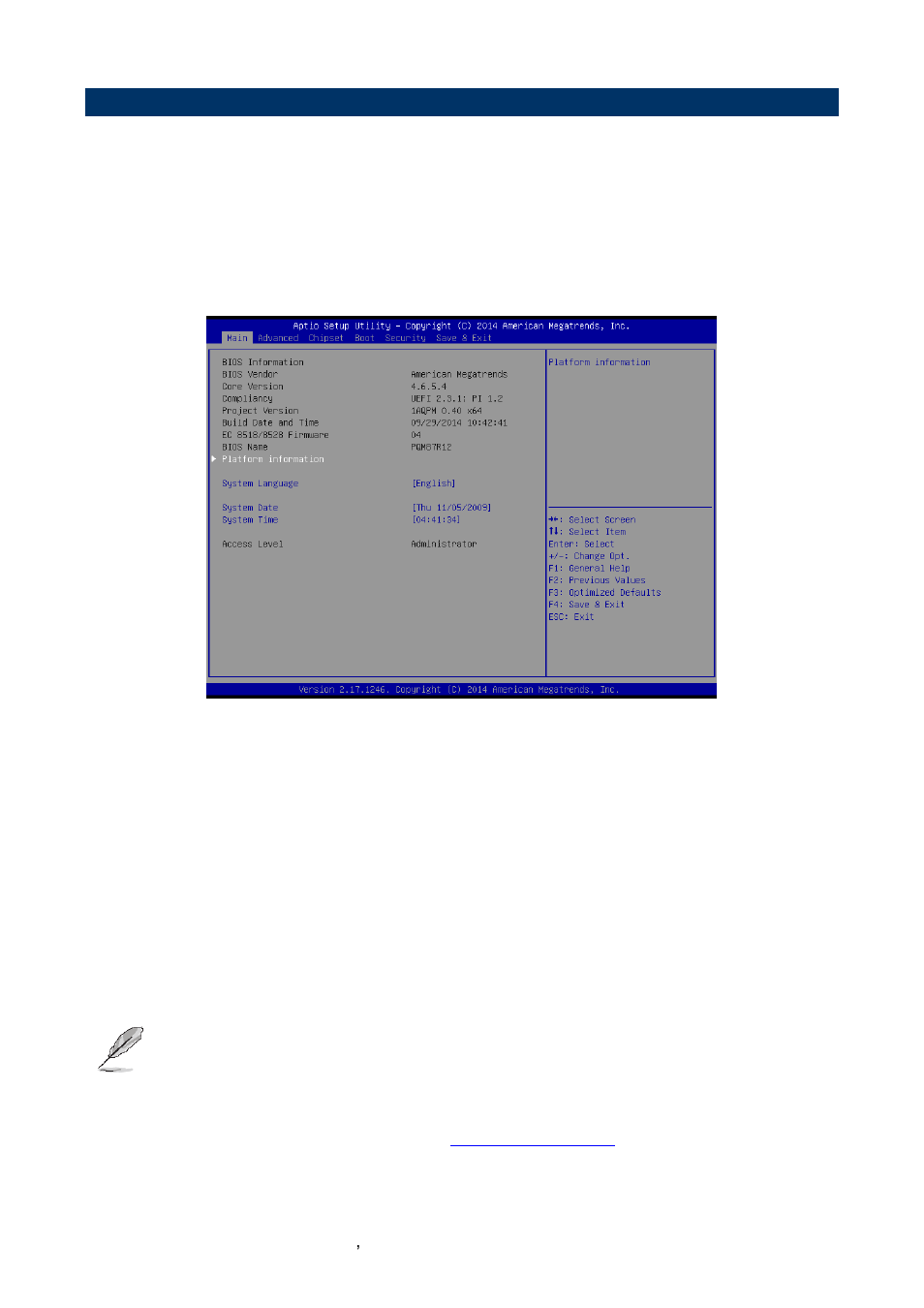 Bios setup, Main menu, System language | System date, System time | Avalue EPI-QM87R User Manual | Page 40 / 77