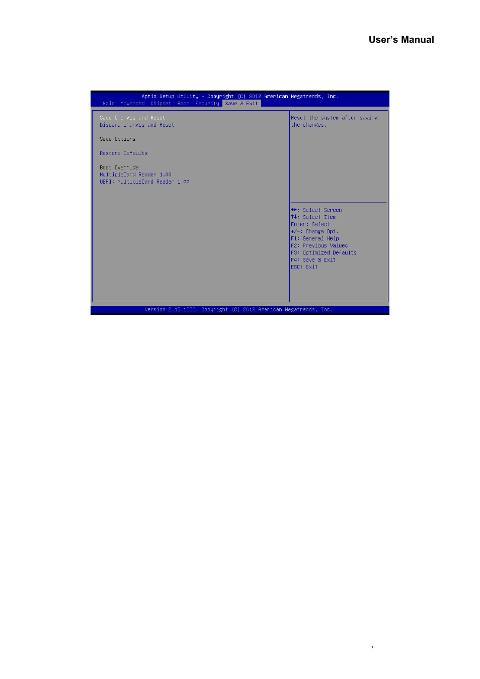 Save and exit, Save changes and reset, Discard changes and reset | Restore defaults | Avalue EPI-QM87R User Manual | Page 67 / 77