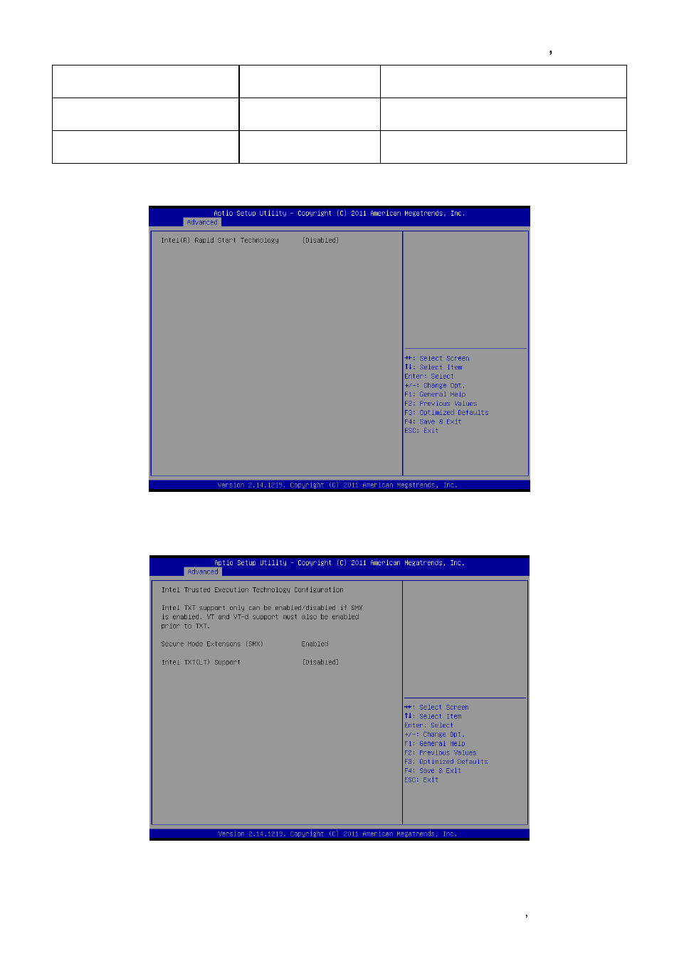 Intel® rapid start technology configuration, Intel txt (lt) configuration | Avalue EPI-QM77 User Manual | Page 49 / 86