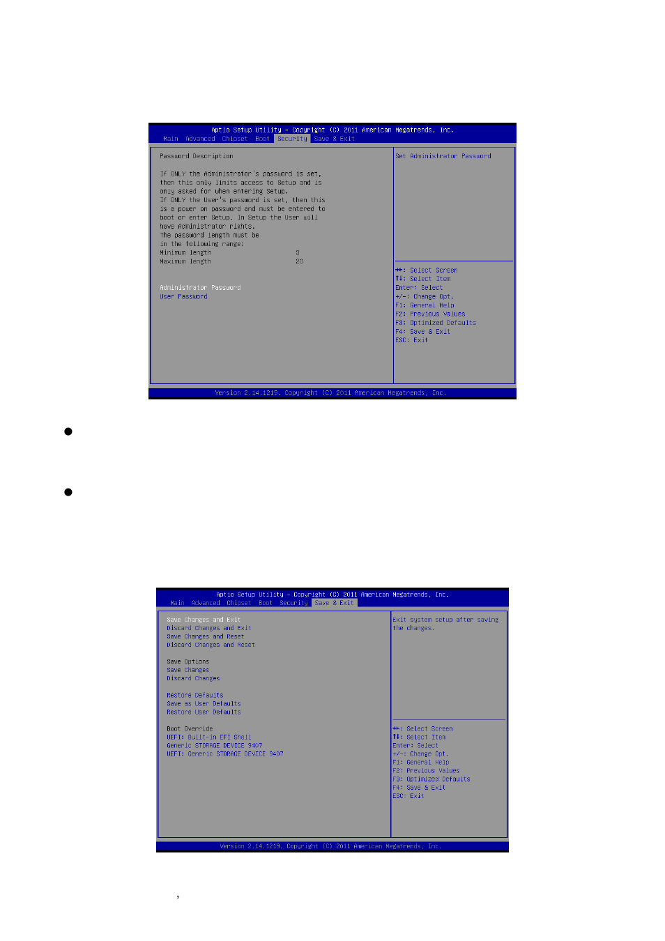 Security, Save and exit | Avalue EPI-QM77 User Manual | Page 72 / 86