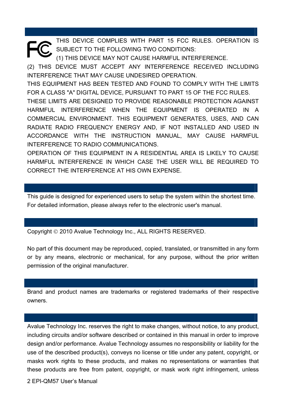 Avalue EPI-QM57 User Manual | Page 2 / 80