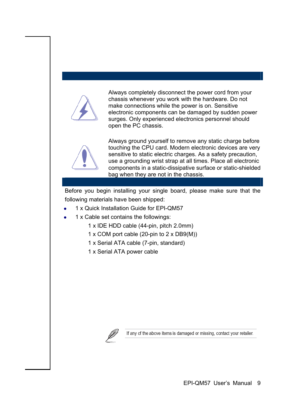 Getting started | Avalue EPI-QM57 User Manual | Page 9 / 80