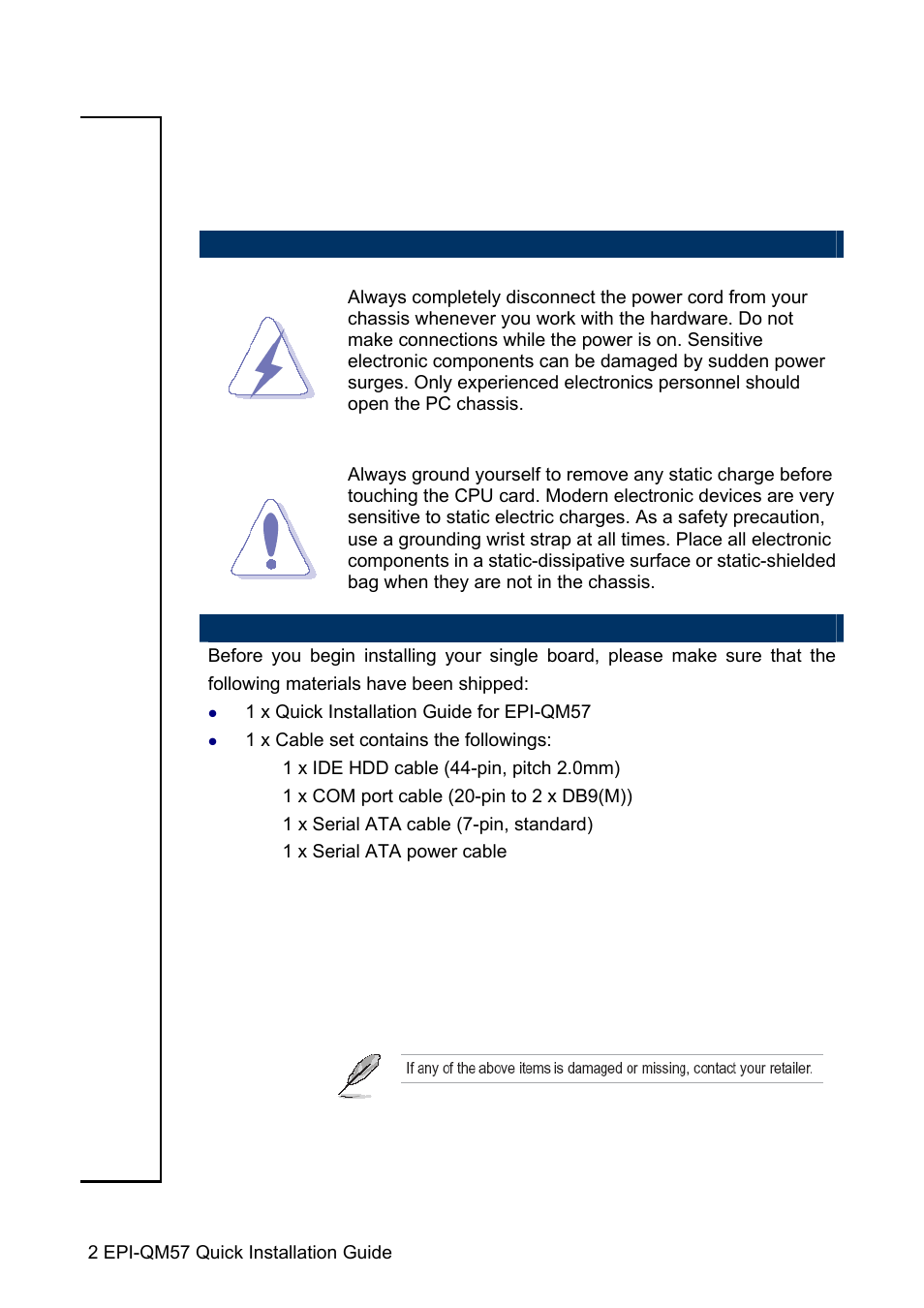 Getting started | Avalue EPI-QM57 User Manual | Page 2 / 20