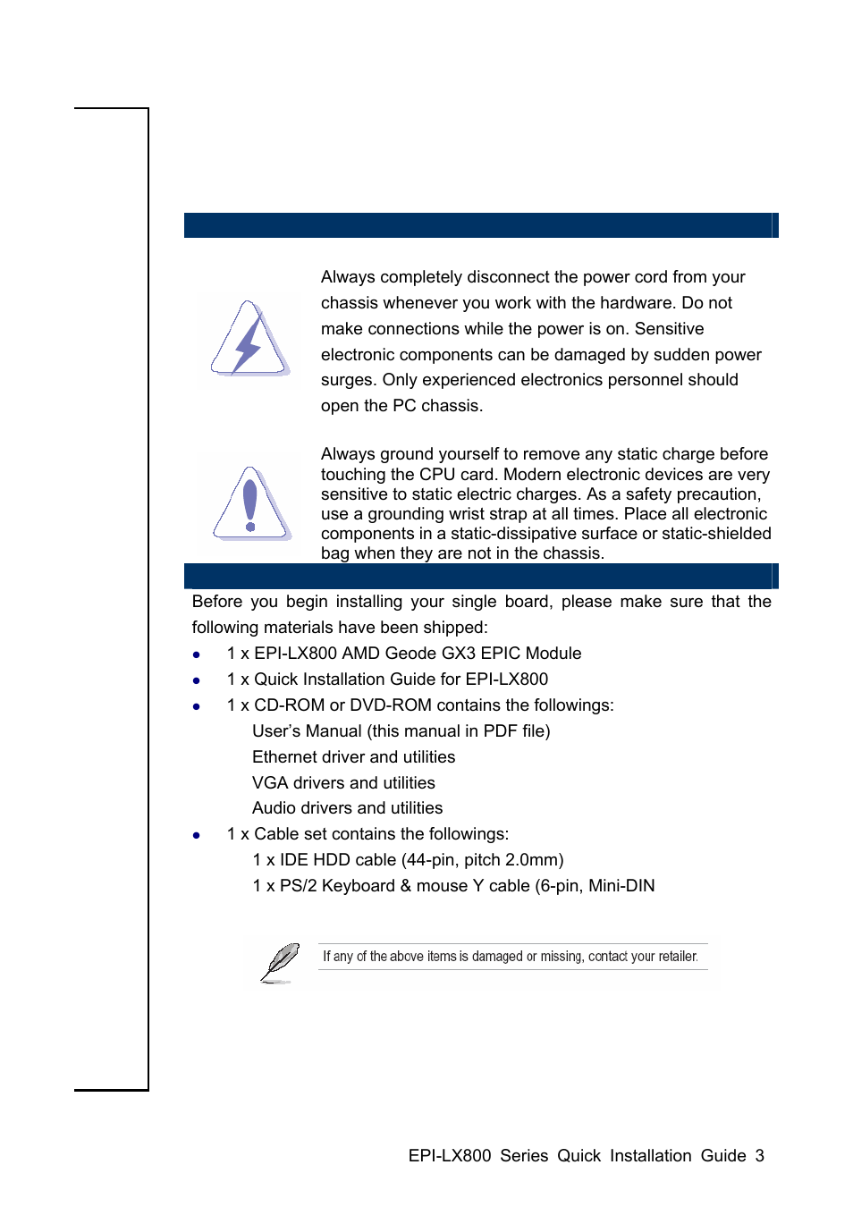 Getting started | Avalue EPI-LX800 User Manual | Page 3 / 20