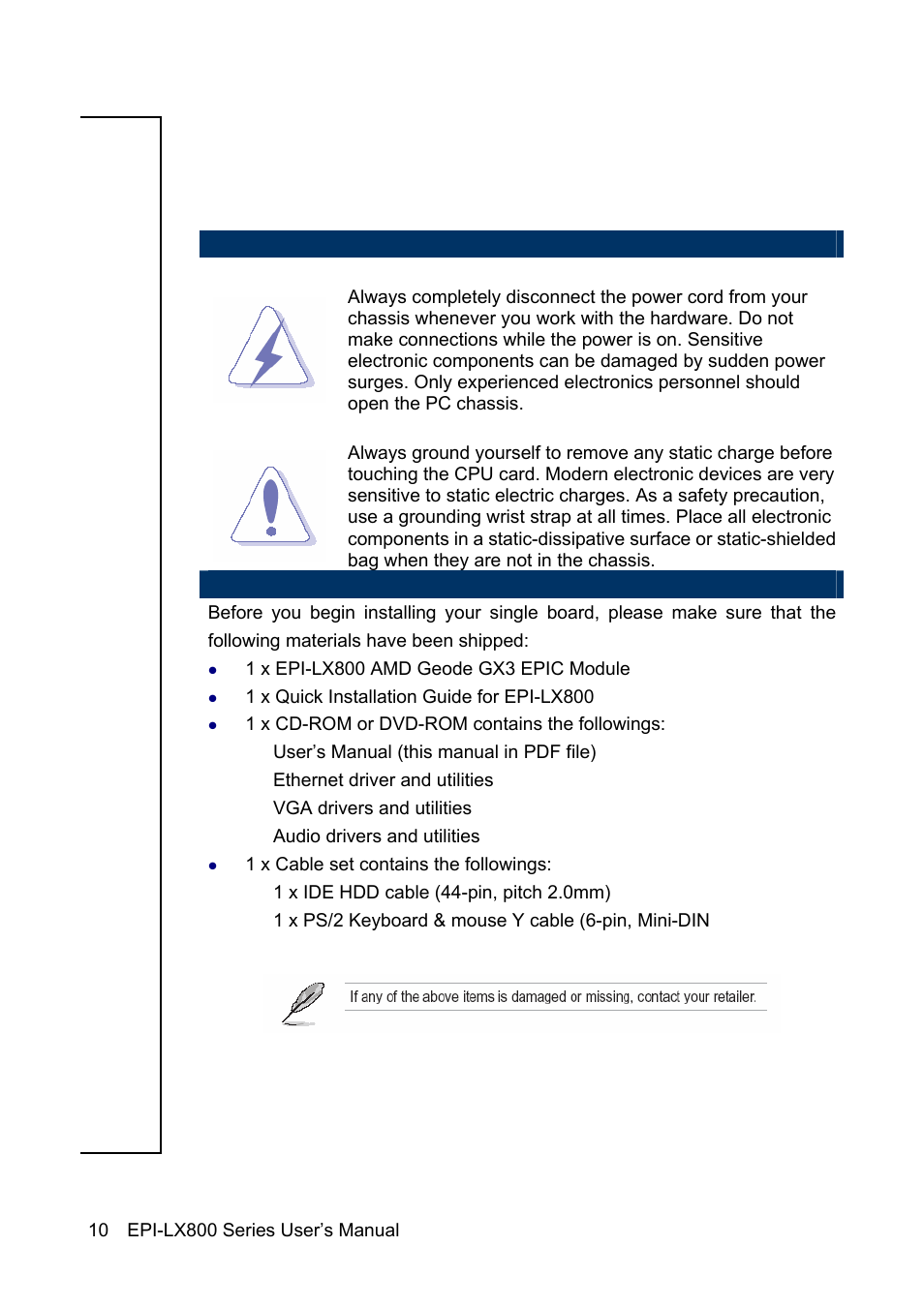 Getting started | Avalue EPI-LX800 User Manual | Page 10 / 107