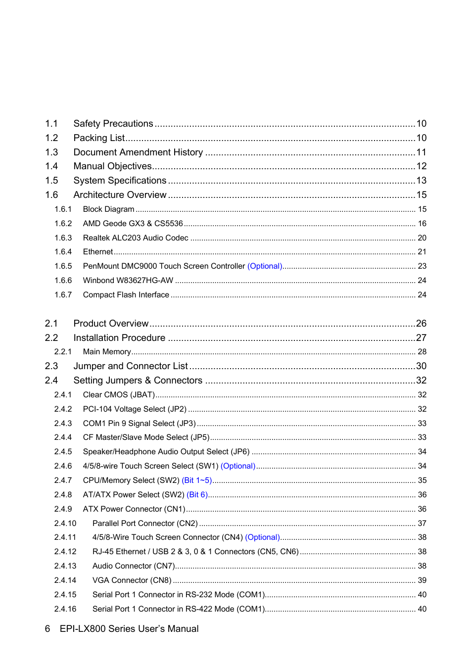 Avalue EPI-LX800 User Manual | Page 6 / 107