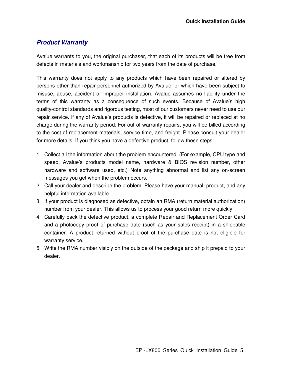 Avalue EPI-LX800 User Manual | Page 5 / 24
