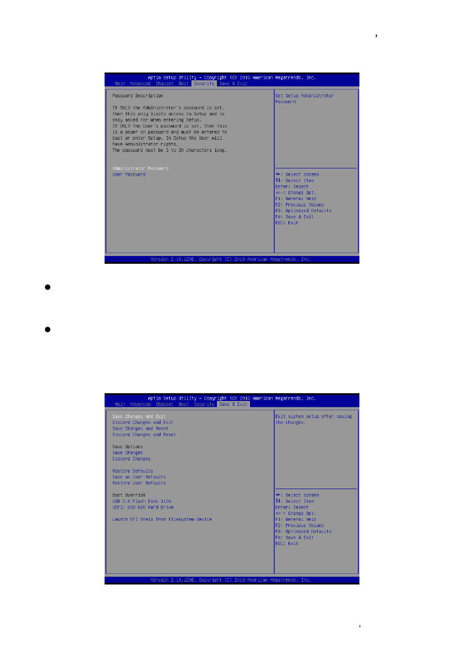 Security, Save and exit | Avalue EPI-QM67 User Manual | Page 73 / 91