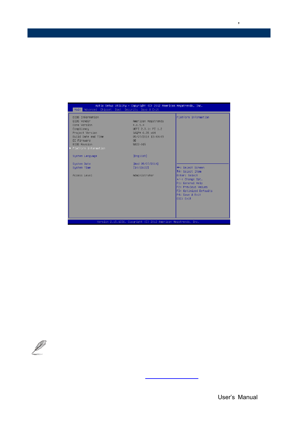 Bios setup, Main menu, System language | System date, System time | Avalue EBM-QM87U User Manual | Page 37 / 75