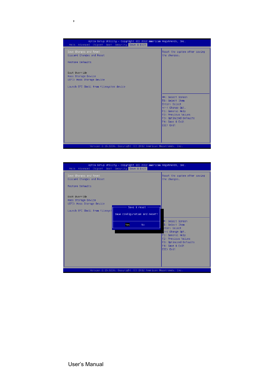 Save and exit, Save changes and reset, Discard changes and reset | Avalue EBM-QM87U User Manual | Page 64 / 75