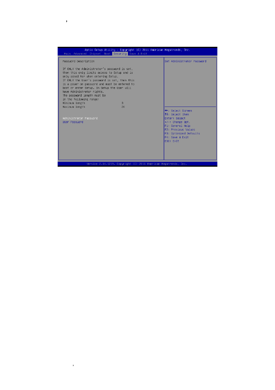 Security, Administrator password, User password | Avalue EBM-CDV User Manual | Page 70 / 82