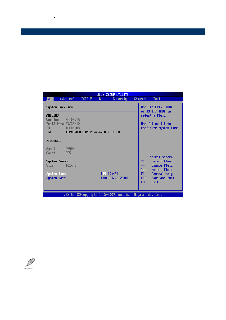 Bios setup, Main menu, System time | System date | Avalue EBM-PNV User Manual | Page 44 / 79