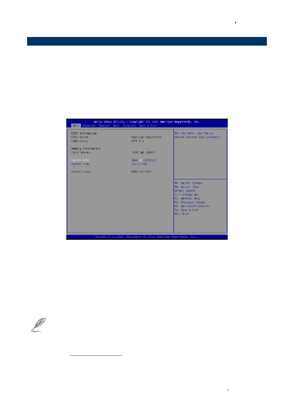 Bios setup, Main menu, System date | System time | Avalue EBM-A50M User Manual | Page 43 / 79