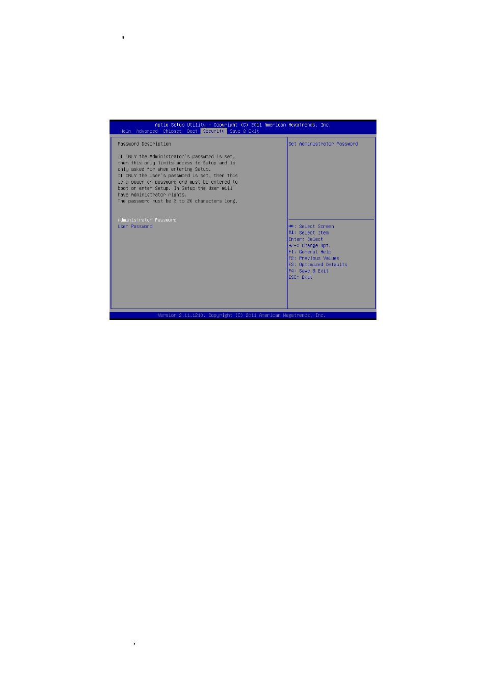 Security, Administrator password, User password | Avalue EBM-A50M User Manual | Page 70 / 79