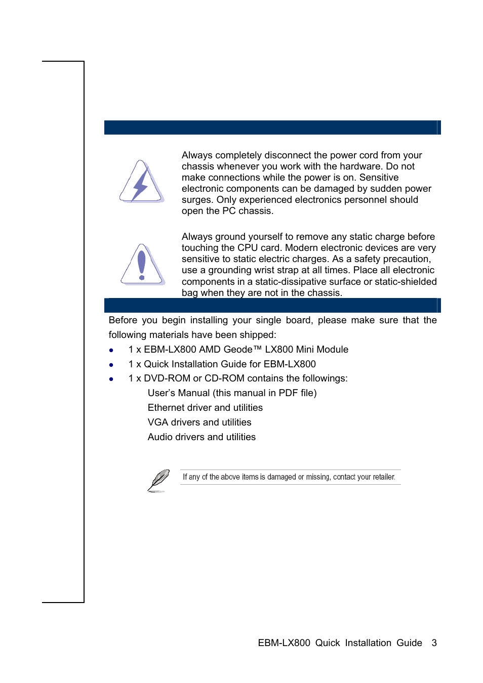 Getting started | Avalue EBM-LX800 User Manual | Page 3 / 24