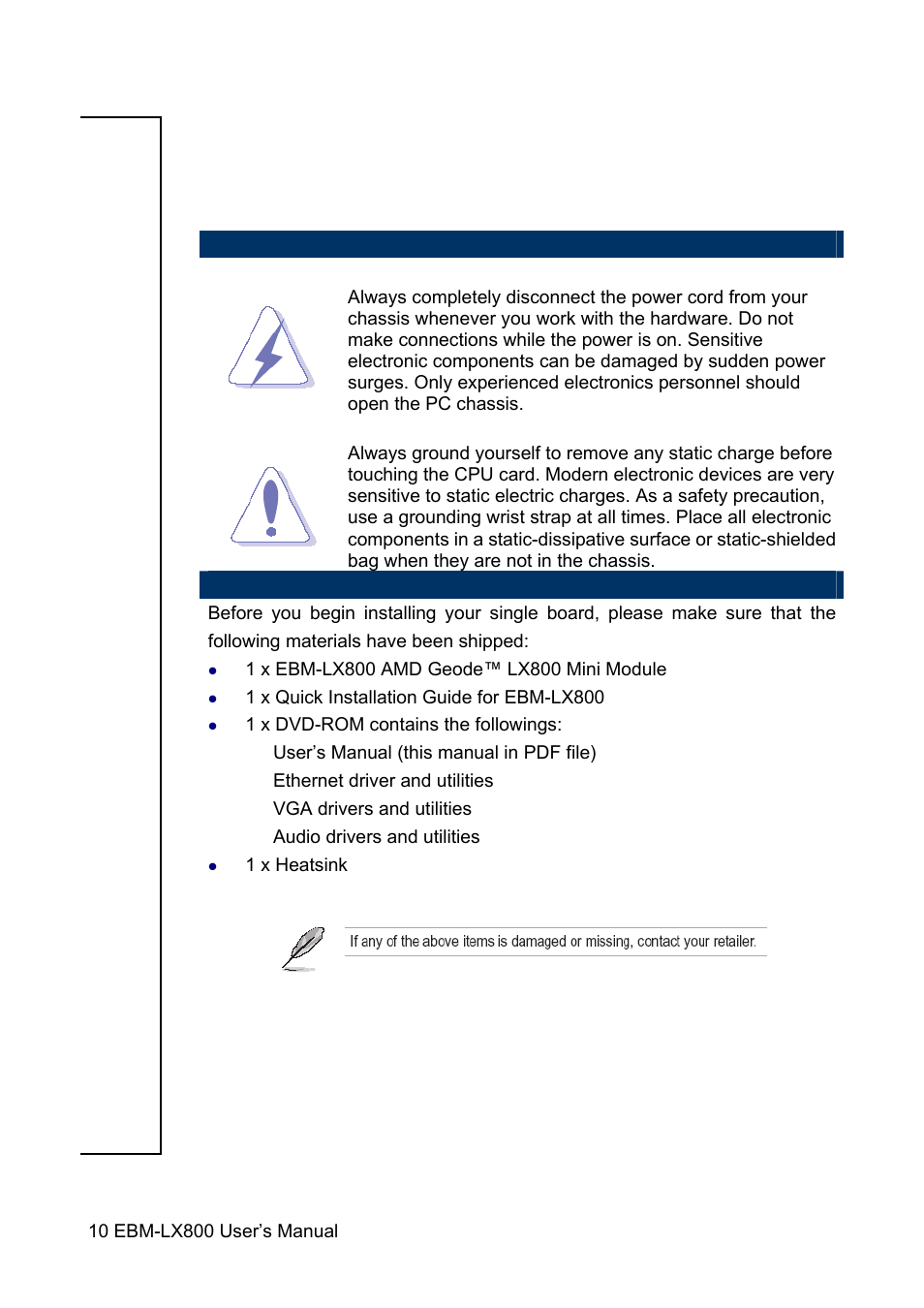 Getting started | Avalue EBM-LX800 User Manual | Page 10 / 106
