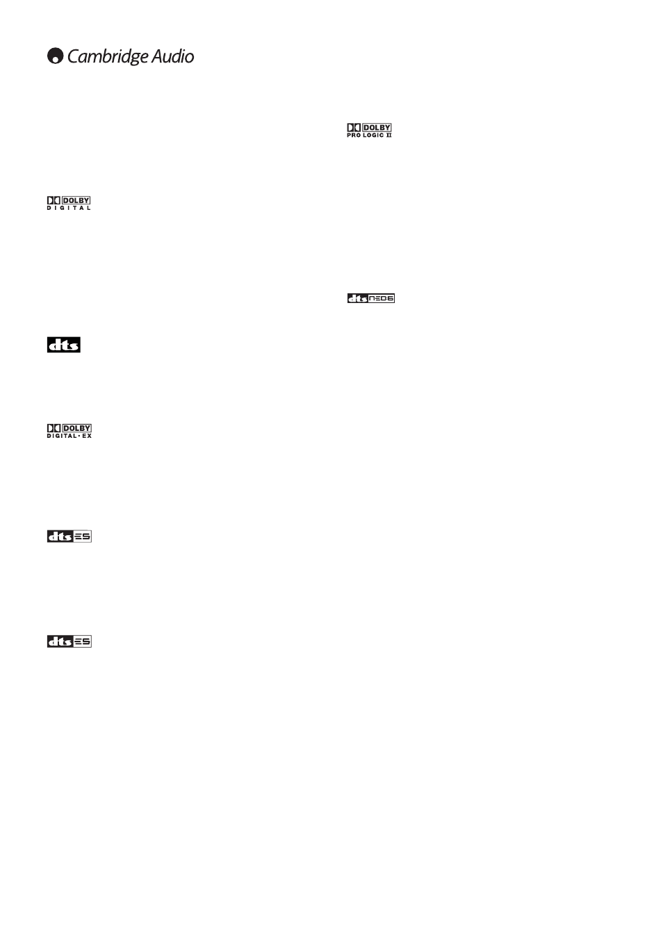 Surround sound modes, Pro logic ii, Dts neo:6 | Dsp modes, Dolby digital, Dolby digital ex, Dts-es matrix, Dts-es discrete | Cambridge Audio Azur 540R V3 User Manual | Page 16 / 24