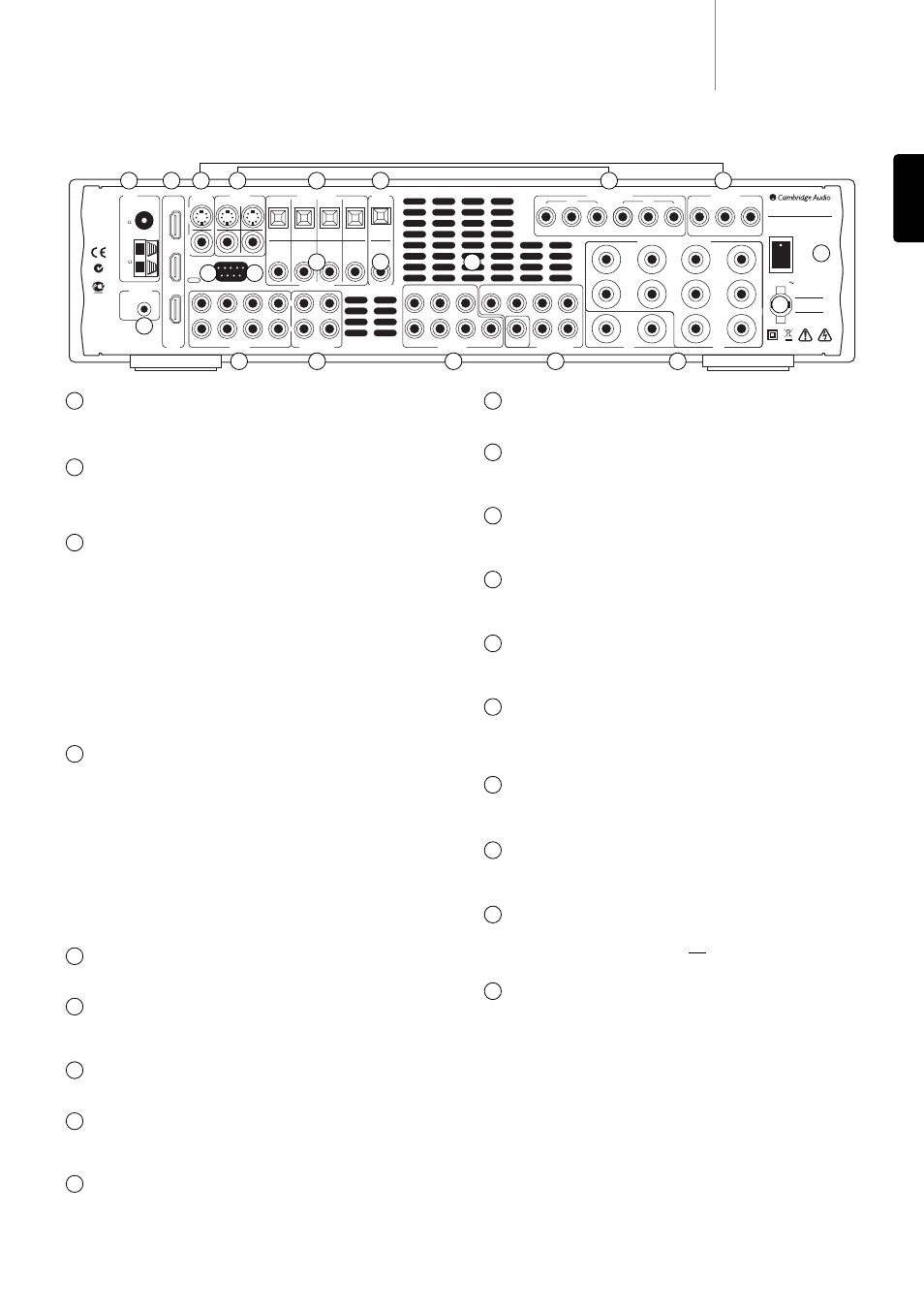 540r v3 azur, Rear panel connections, Power on/off | Mains power lead, Speaker terminals, 1 preamp out, 1 direct in, Tape/md/cdr, Audio inputs, Rs232c | Cambridge Audio Azur 540R V3 User Manual | Page 5 / 24