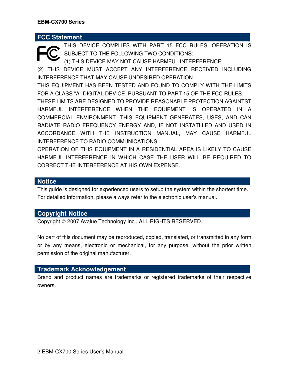 Avalue EBM-CX700 User Manual | Page 2 / 99