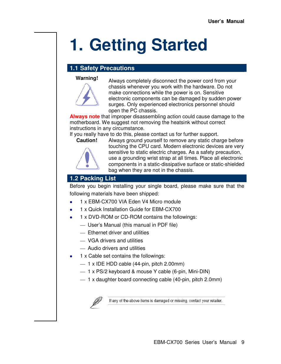 Getting started | Avalue EBM-CX700 User Manual | Page 9 / 99