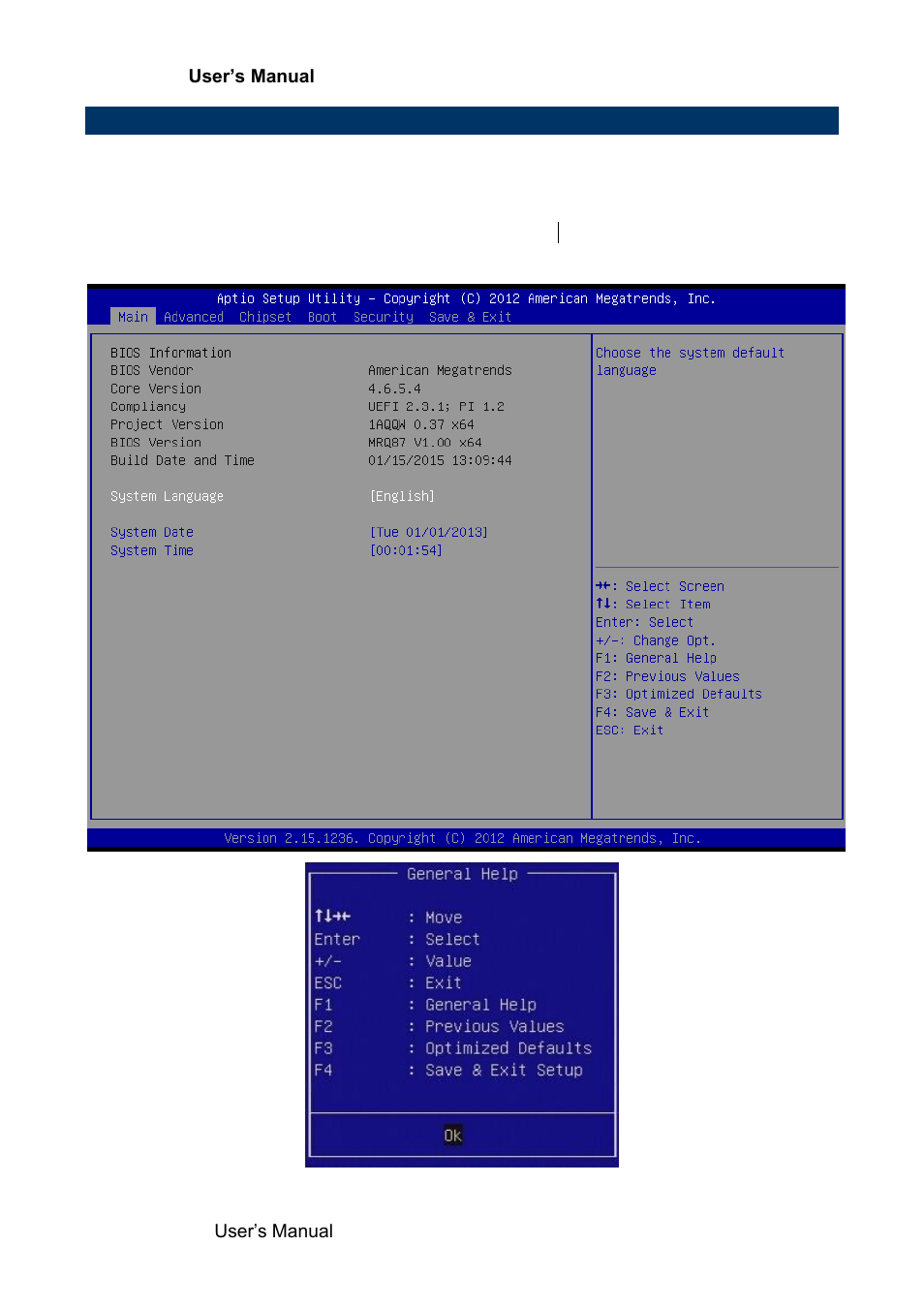 Bios menu screen | Avalue EMX-Q87R User Manual | Page 44 / 77