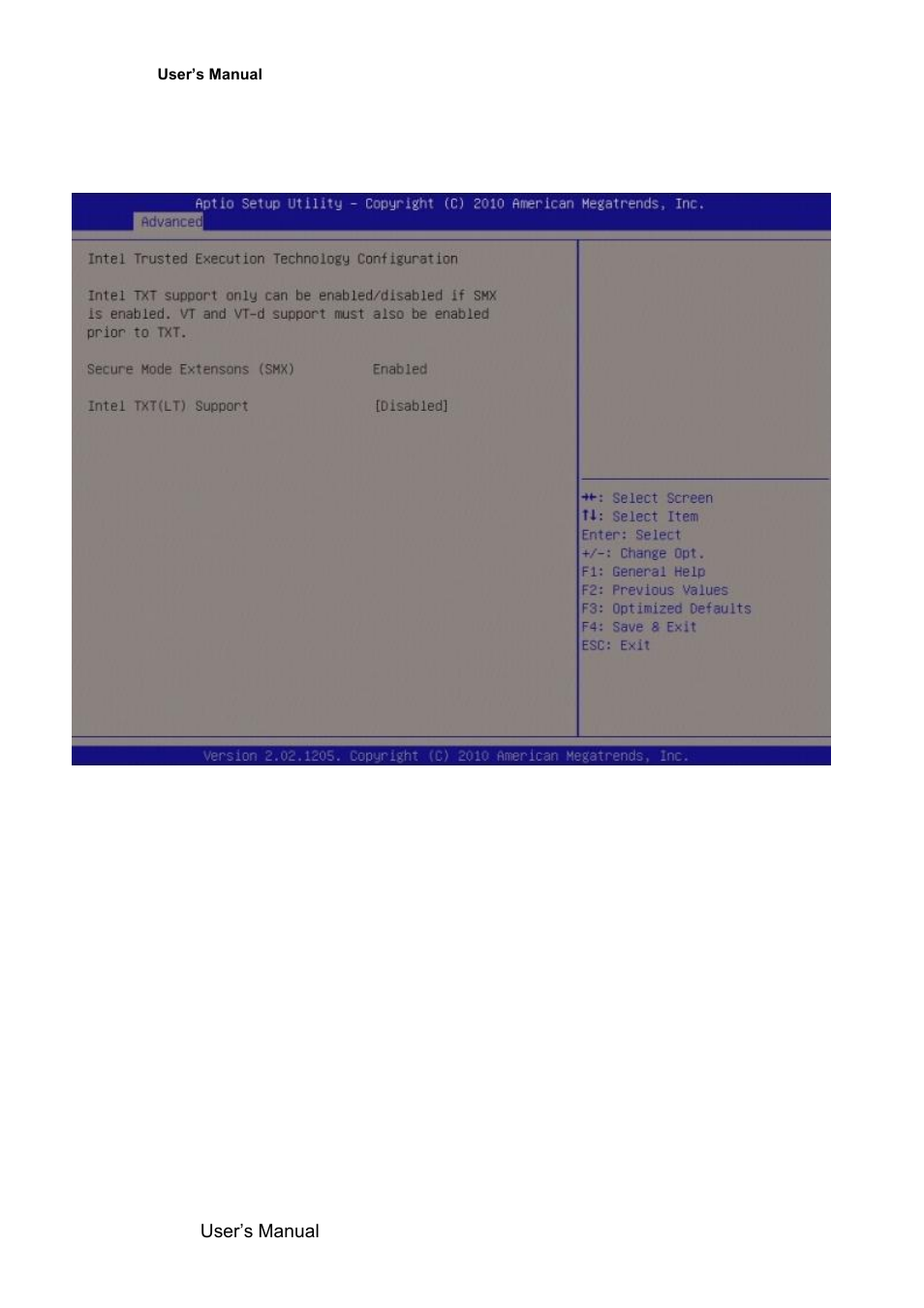 Intel txt(lt) configuration | Avalue EMX-QM67 User Manual | Page 60 / 102