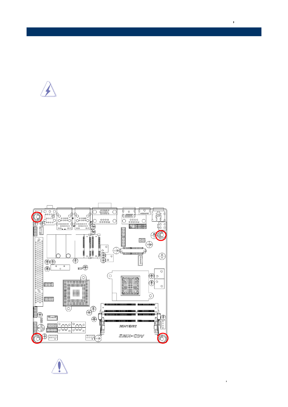 Motherboard overview, Placement direction, Screw holes | Avalue EMX-CDV User Manual | Page 19 / 62