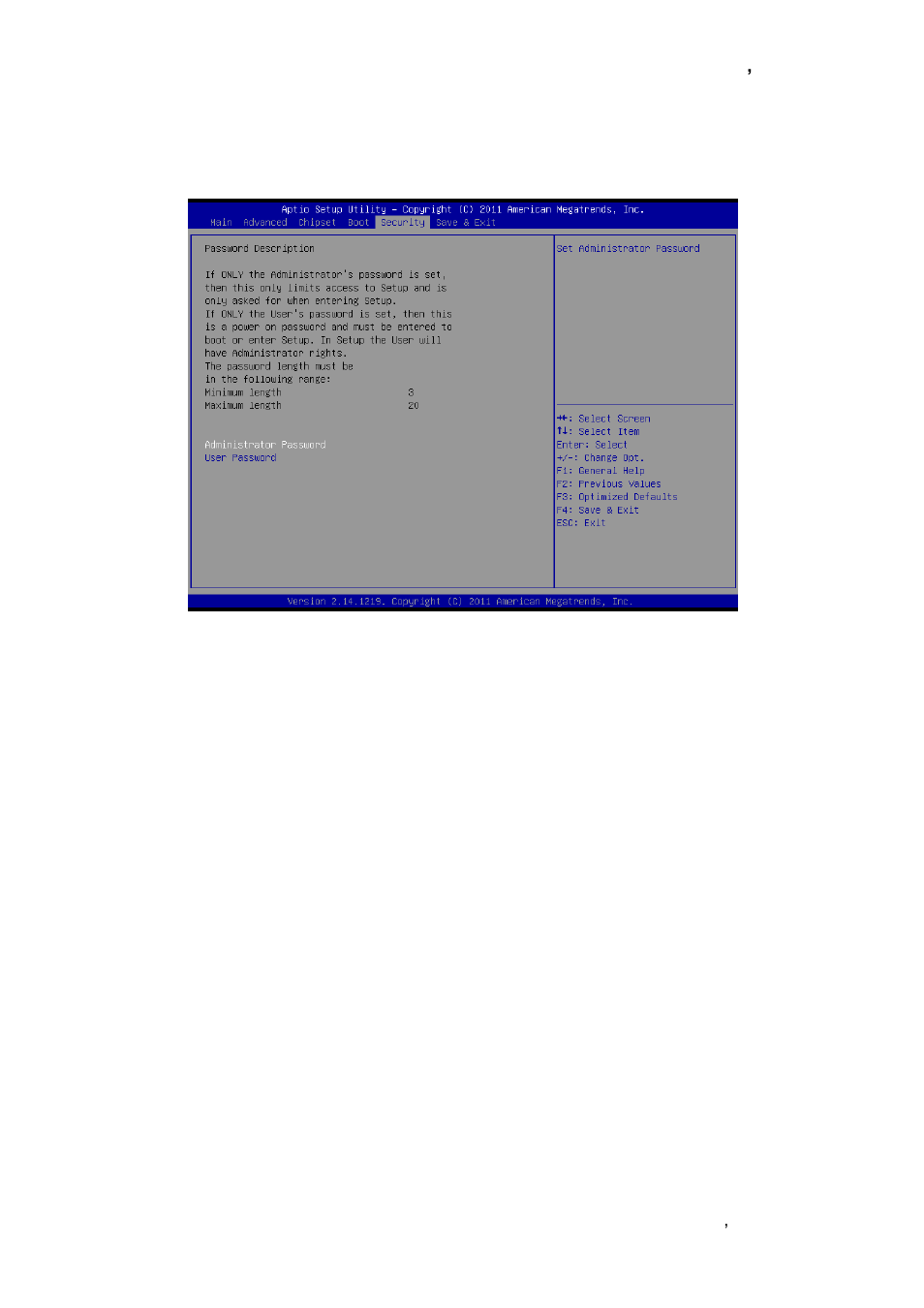 Security, Administrator password, User password | Avalue EMX-CDV User Manual | Page 57 / 62