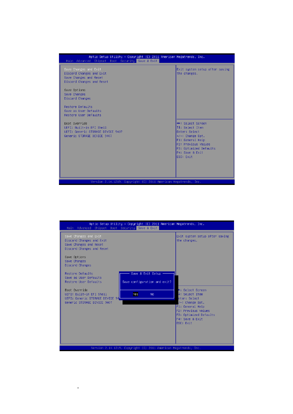 Save & exit, Save changes and exit | Avalue EMX-CDV User Manual | Page 58 / 62