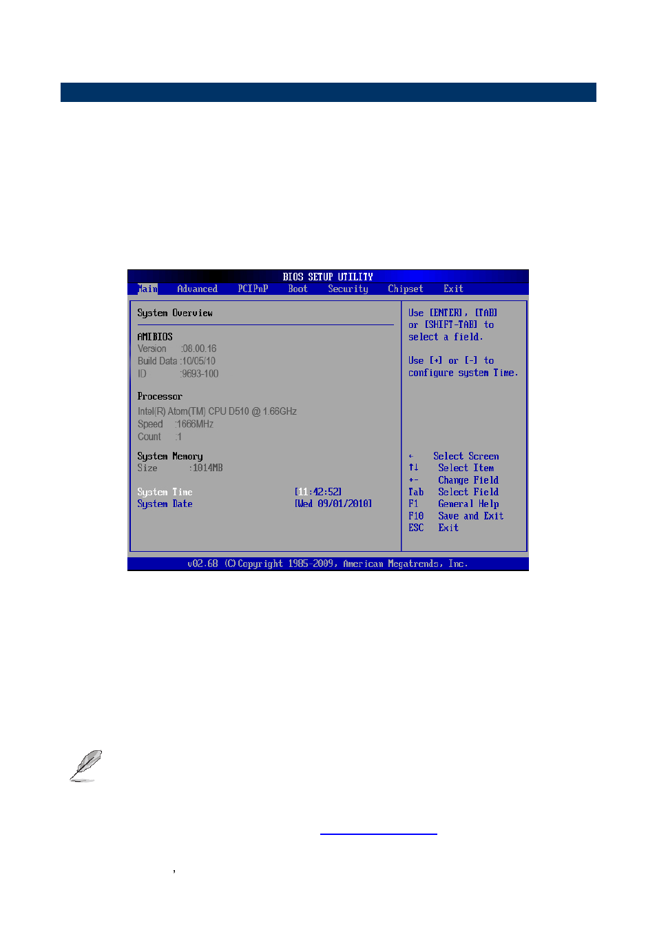 Bios setup, Main menu and system information | Avalue EMX-PNV User Manual | Page 36 / 70