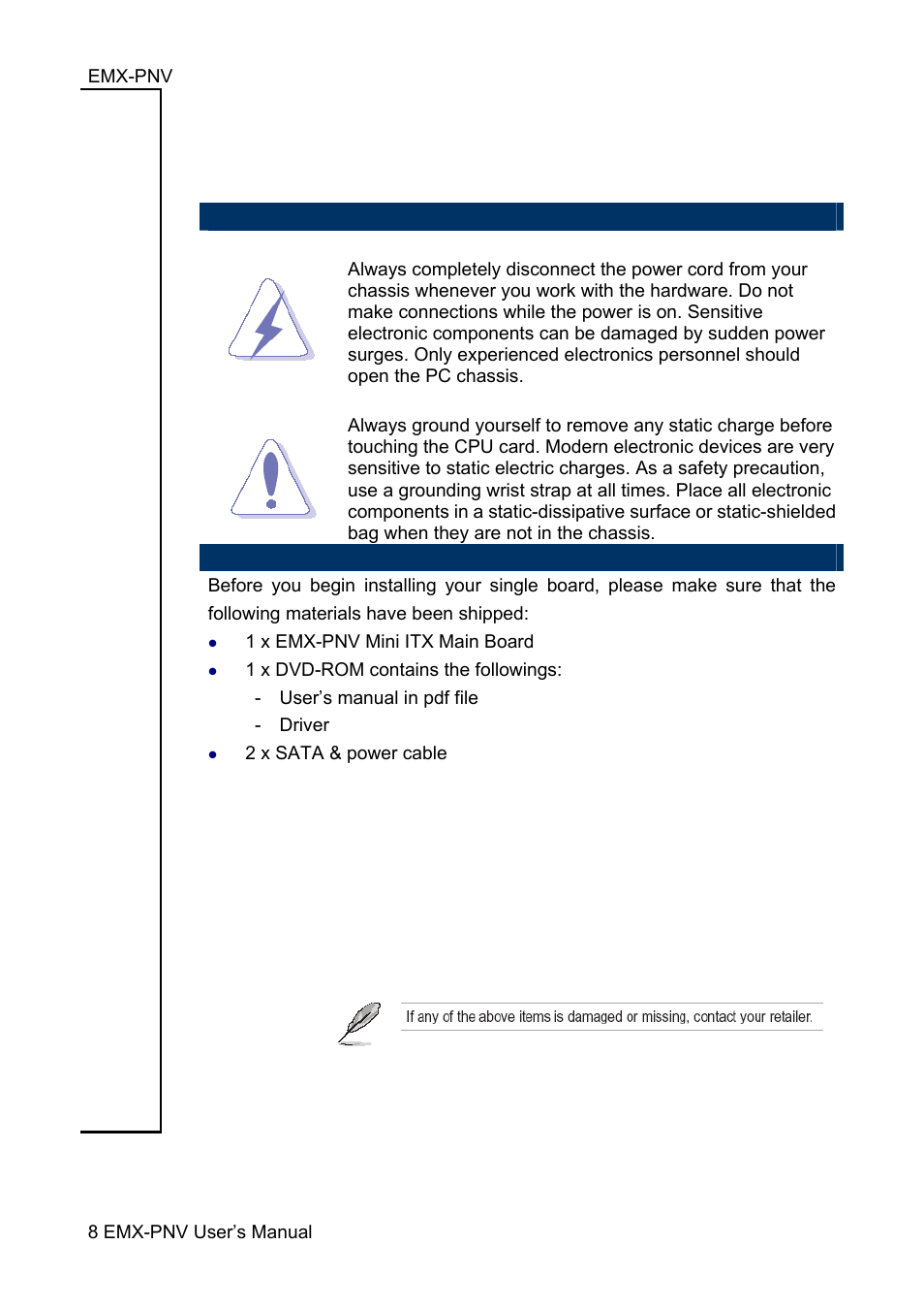 Getting started | Avalue EMX-PNV User Manual | Page 8 / 71