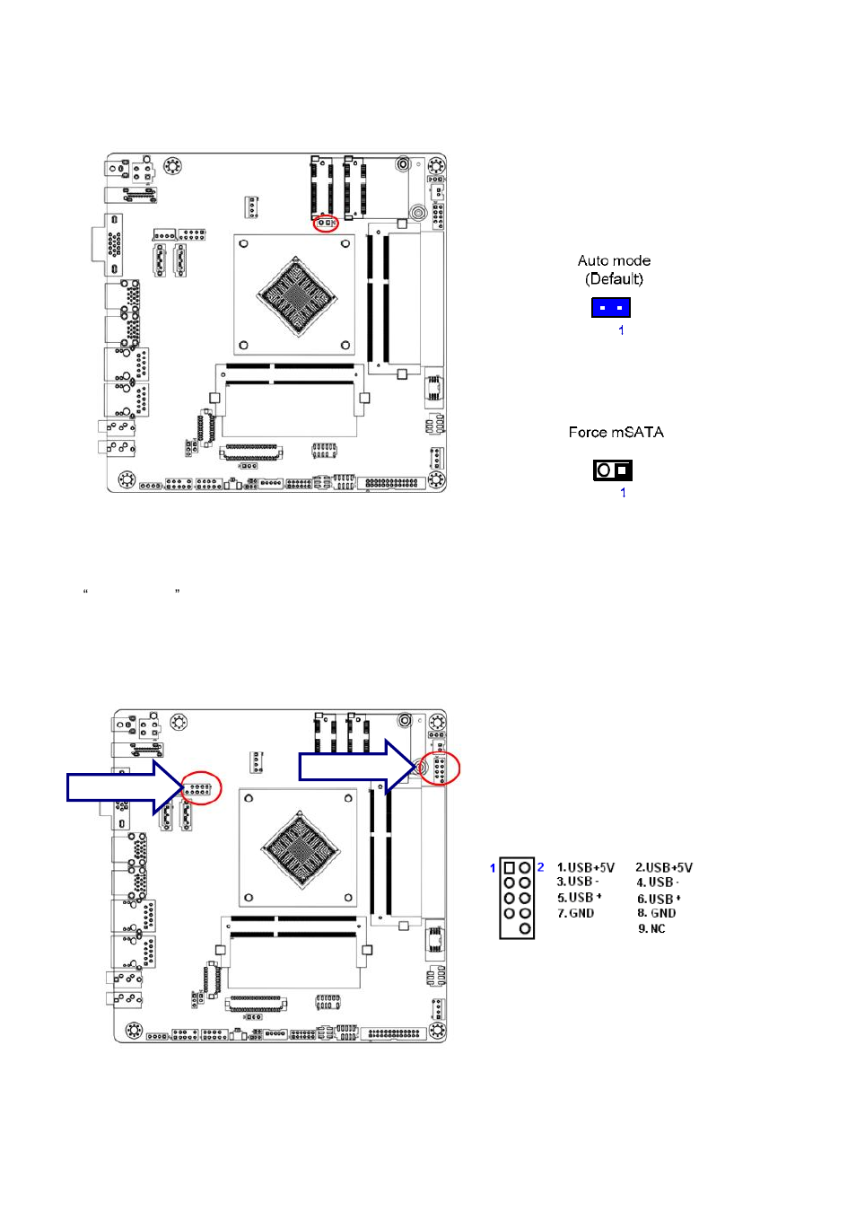 Msata mode select (jsata1), Front usb2.0 headers (usb56, usb78) | Avalue MX1900J User Manual | Page 14 / 20