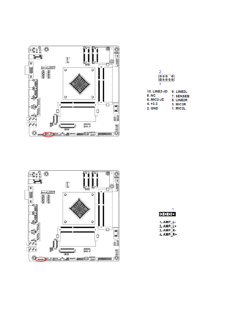 Front panel audio connector (aafp1), Amplifier connector (jamp1) | Avalue MX1900J User Manual | Page 15 / 20