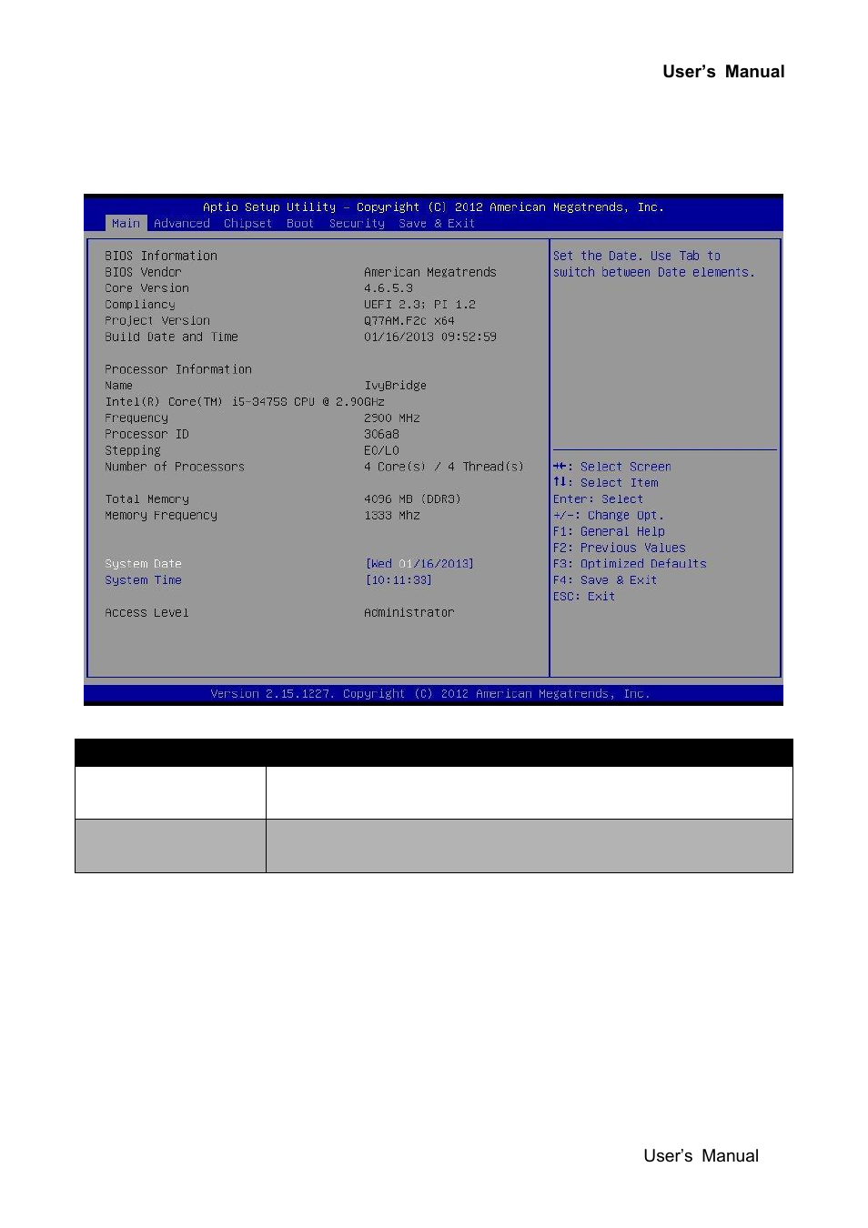 Main menu and system information | Avalue EAX-Q77 User Manual | Page 43 / 80