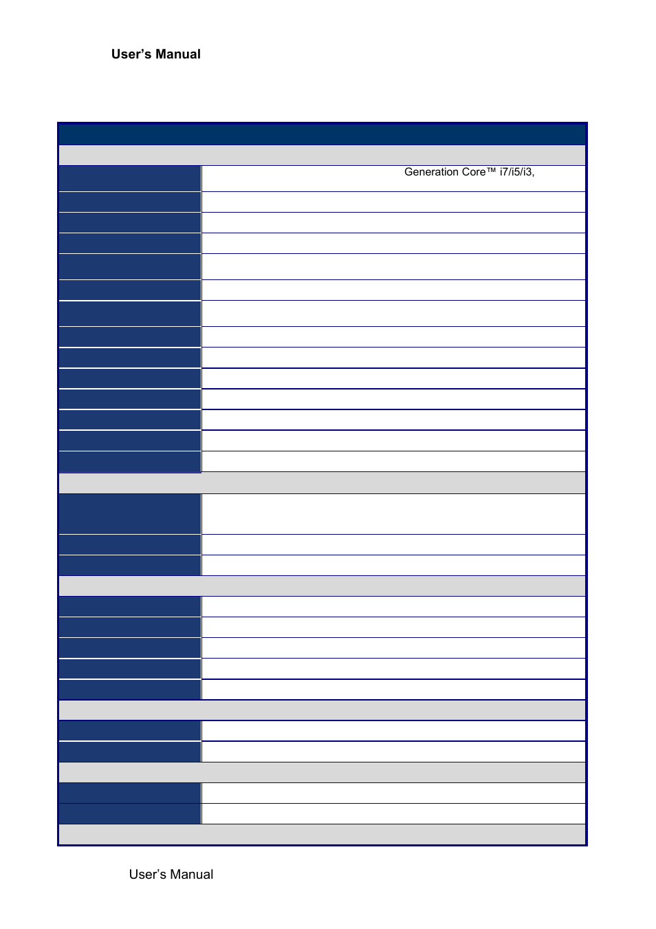 Specifications summary, Specifications | Avalue EAX-Q67 User Manual | Page 12 / 81